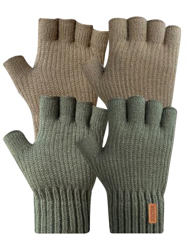 JIZCTBN 2 Pairs Thick Fingerless Gloves for Men Women - Winter Warm Half Finger Gloves for Typing Driving Everyday Use