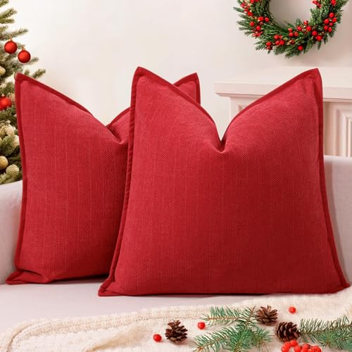 ZWJD Kissenbezug 50x50 Weihnachten Red 2er Set Chenille...