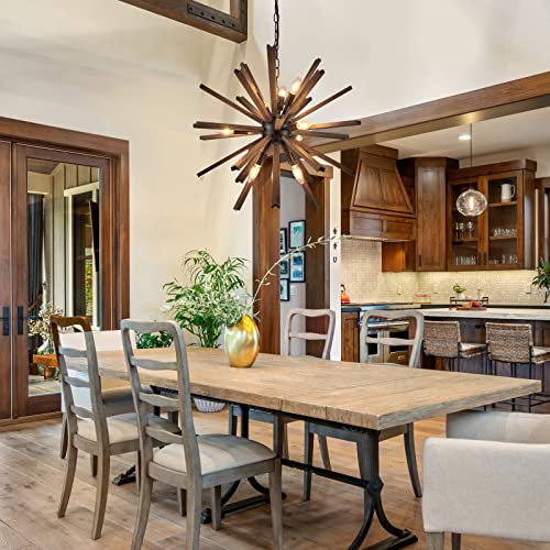 Vanzarla 284-GDD-9 9-Light Sputnik Pendant Light Black, Farmhouse Wood Chandelier For Dining Room Industrial Hanging Light Fixture Ceiling thumb #7