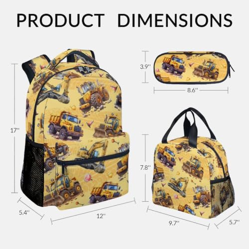 Image of Backpack for Boys - Construction Backpacks Set for Boys - 3Pcs Toddler Bookbag with Lunch Box and Pencil Case - Truck School Bag for Kindergarten /Preschool /Elementary (17 Inch)
