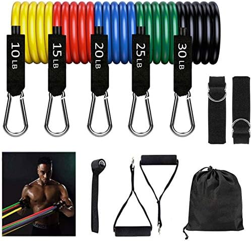 Resistance Bands Set for Men & Women, Elastic Latex Exercise Bands with 5 Stackable Cable Bands, Handles, Door Anchor, Ankle Straps for Weight Training, Fitness Training, Home, Gym, Yoga