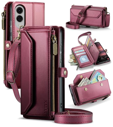 YYTVN Samsung Galaxy S25 Edge �E�H���b�g�P�[�X �W�b�p�[�J�[�h�z���_�[&�N���X�{�f�B �������[�h�X�g���b�v&���X�g�X�g���b�v�t���ARFID�u���b�N PU���U�[ ���C�t���b�v�n���h�o�b�O ���z�P�[�X Galaxy S25 Edg