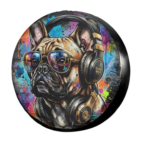 Image of Delerain French Bulldog Spare Tire Covers for RV Trailer SUV Truck and Many Vehicle, Wheel Covers Sun Protector Waterproof (15 Inch for Diameter 27 inch-29 inch)