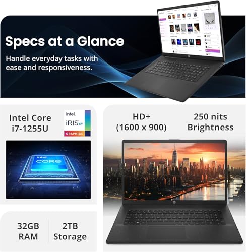 Image of Customized HP 2026 17.3 inch HD+ High End Business Laptop, Powerful 10-Core Intel Core i7-1255U (Beats Ryzen 9 5900U), Iris Xe Graphics, 16GB DDR4 RAM, 1TB PCIE SSD, HDMI, SD-Card Reader, Windows 11