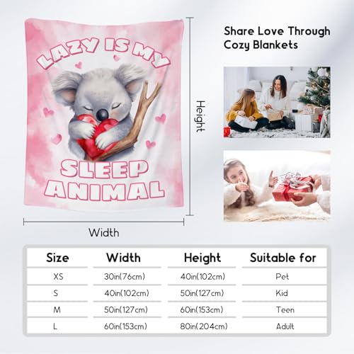 Koala Blanket, Cute Soft Throw Gifts for Women, Cozy Flannel Throw Blankets for Bed Living Room, Pink 60"x80"
