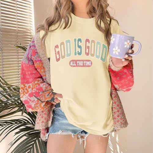 Image of Christian Shirts for Women Oversized God is Good Shirt Religious Jesus Faith Inspirational Tshirt Bible Verse Tee Top