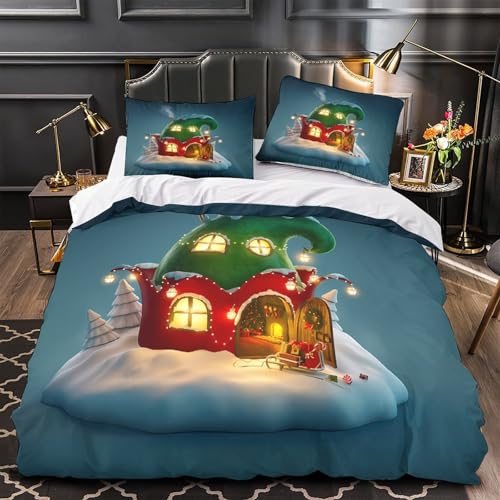 Parure de lit 220x240 cœurs de Noël housse couette microfibre enfant ado King - 2