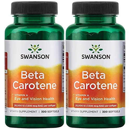 Swanson Beta-Carotene Vitamin A 25000 IU Skin Eye Immune System Health Antioxidant Support 7500 mcg 300 Softgels Count (2 Pack)