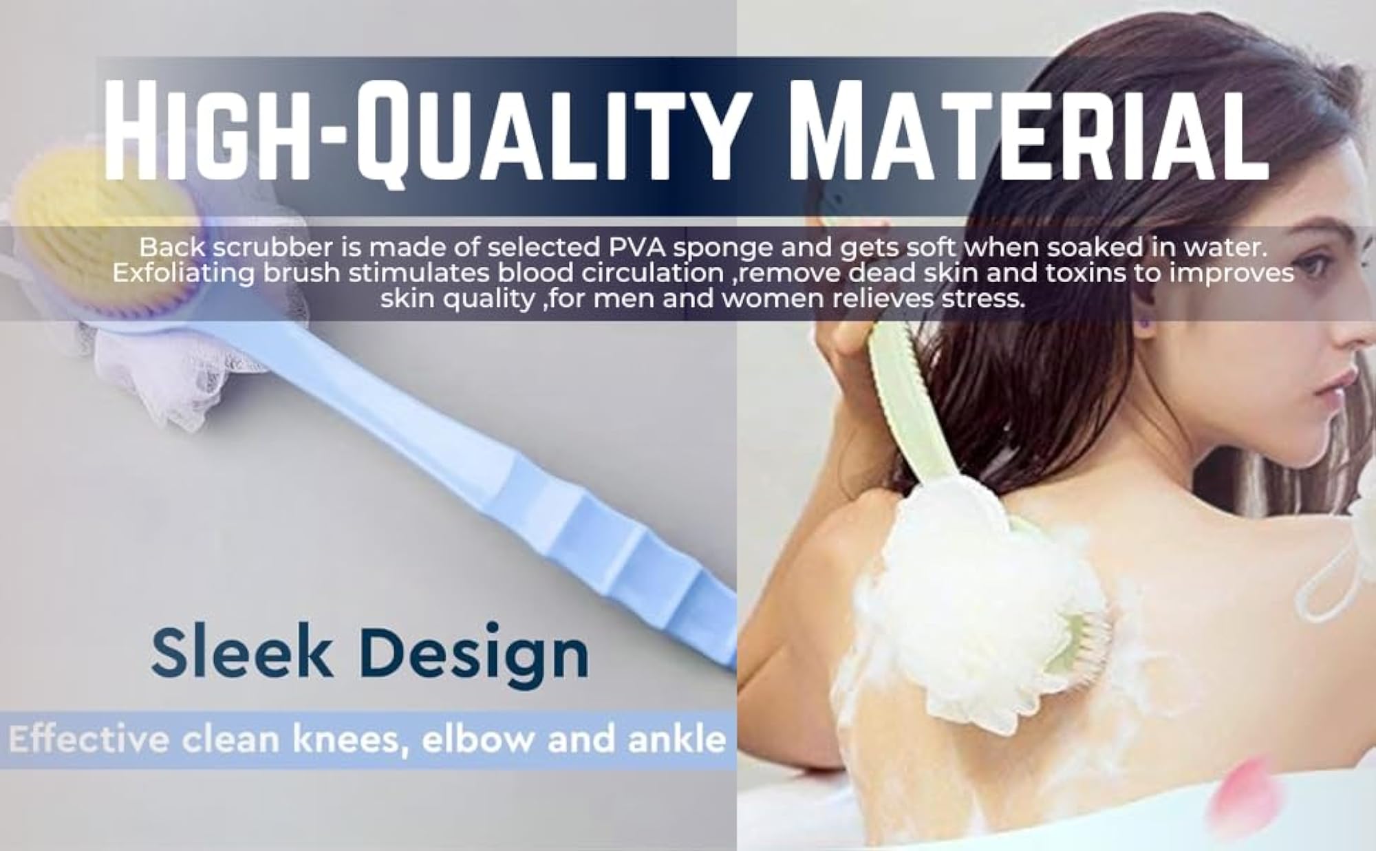 2 IN 1 Back Body Bath Brush with Loofah, Exfoliating Scrubber