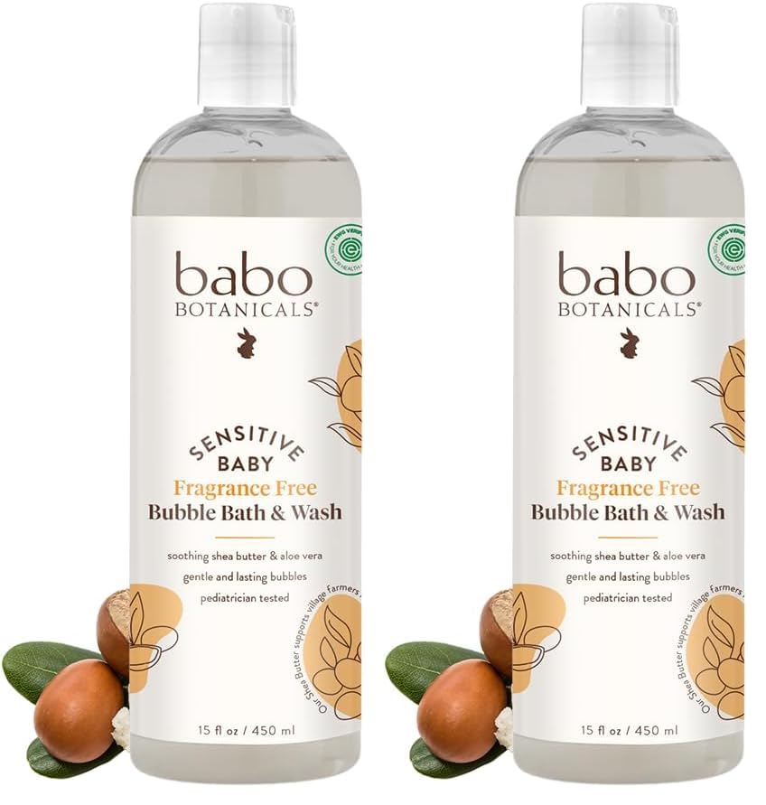 Babo Botanicals Sensitive Baby Fragrance-Free 2-in-1 Bubble Bath &amp; Wash - Shea Butter,Calendula &amp; Oat - Vegan - EWG Verified - For Babies-&amp; Kids,(Pack of 2)