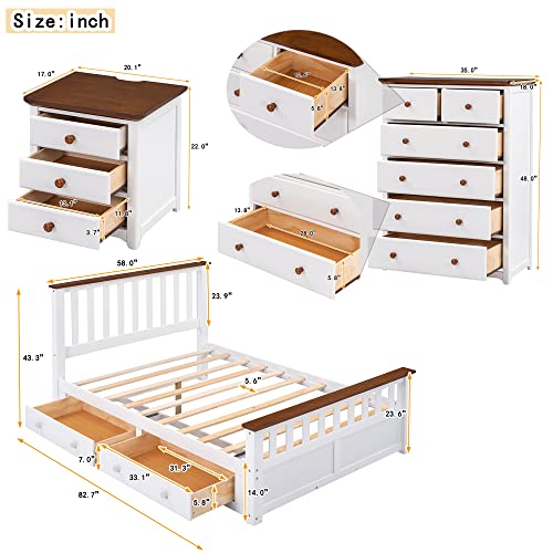 Flieks 3-Pieces Bedroom Furniture Sets, Bedroom Sets Storage Full Size Platform Bed With Nightstand(Usb Charging Ports) And Storage Chest, White+Walnut thumb #6
