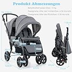 COSTWAY Geschwisterwagen klappbar, Zwillingswagen mit verstellbarer Rückenlehne & Verdeck, Reisebuggy mit Liegefunktion, Zwillingsbuggy Kinderwagen für Baby ab 6 Monate, 30 kg Belastbar (Grau)