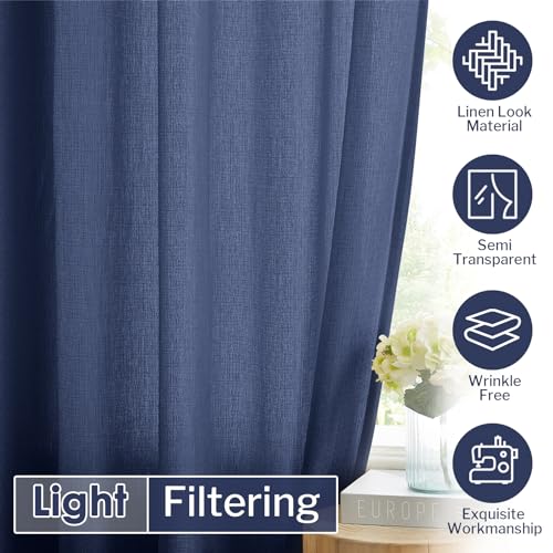 Image of Melodieux 84 Inches Curtain for Living Room - Light Filtering, Linen Look, Rod Pocket, Semi Sheer Curtain Drapes for Home Office, Bedroom (52 inch W x 84 inch L, 2 Panels)