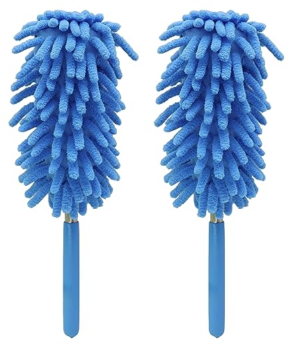 Image of Microfiber Duster, Microfiber Hand Duster Washable Microfibre Cleaning Tool Extendable Dusters for Cleaning Office, Car, Computer, Air Condition, Washable Duster(2Pack /Blue)