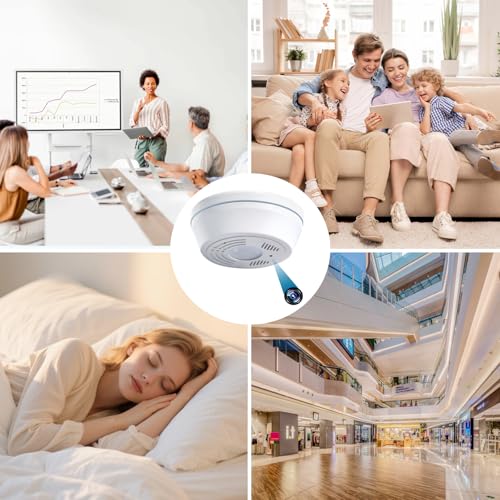 NUNET WiFi Nanny Camera Dummy Smoke Detector - Indoor Security Monitor, Wireless Motion Detection, Night Vision, 180-Day Battery, 32GB Card Included - Ceiling Mount Home Surveillance System
