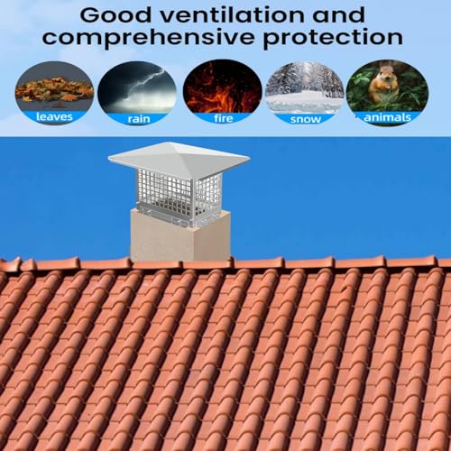 Chimney Cap, 9x9 Inches Square Chimney Cover, Stainless Steel Fireplace Chimney Caps with Adjustable Bottom, Mesh Covers for Outside Existing Clay Flue, Silver