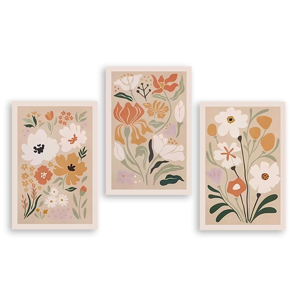 SOBMQ Poster-Retro Abstract Flowers Leaves Plant Poster Flower Market Canvas Painting Pictures Nordic Modern Wall Art Living Room Office Home Decor-60 * 70cm-3PCS (No Frame)