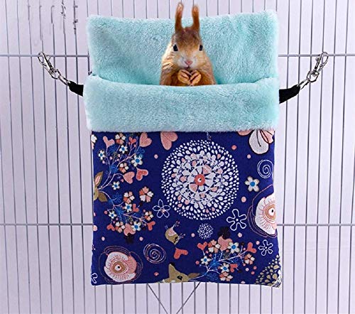 Image of Litewoo Sugar Glider Sleeping Pouch Bag Hanging Nest for Small Pet, M, Blue | High-density canvas exterior, soft wool interior, machine washable bag for small animals /squirrels /marmosets /rats /hamsters