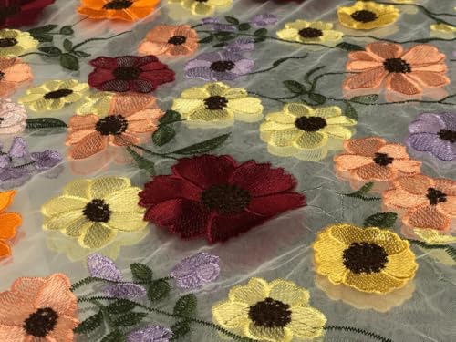 Filet blanc fleurs multicolores 18544 pour décoration