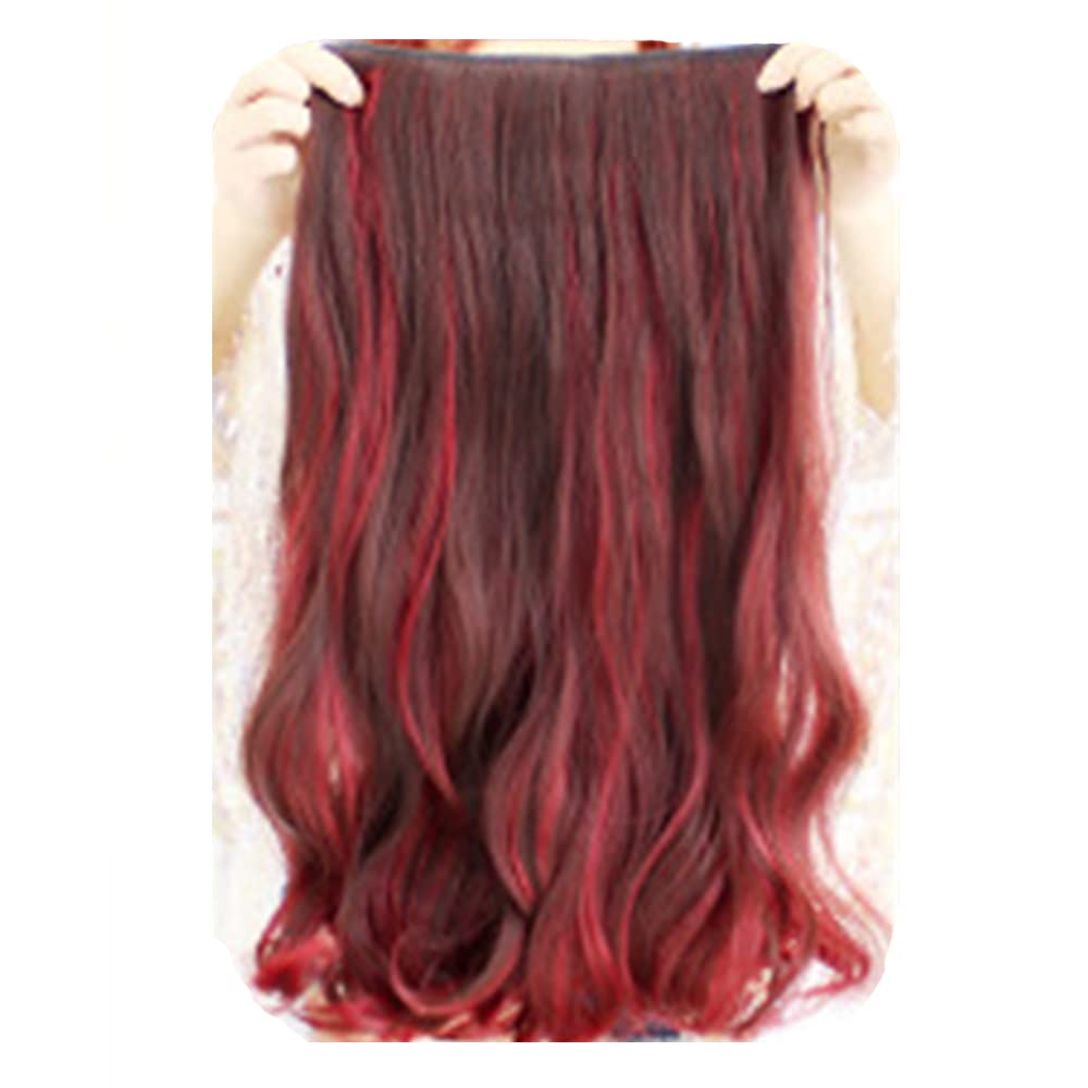 Feibin エクステ グラデーションカラー 襟足ウィッグ ロング ワンタッチエクステ 巻き髪 つけ毛 発表会 ヘアメイク ダンス 修学旅行 ふわふわ 取付け簡単 質感良い 自然 医療用 小顔効果 可愛い 耐熱 12色 60cm (ダークブラウン+レッド)