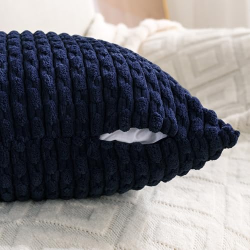 Set of 4 Navy Blue Decorative Throw Pillow Covers 12x20 Inch Corduroy Pillow Covers for Bed Couch Sofa Living Room Soft Cushion Cases