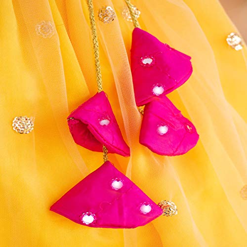 Image of Girls Designer Lehenga Choli Set Orange Rani Pink Readymade Pattu Pavadai Style Traditional Ethnic Dress for Baby Girls Kids Festive Wedding 3Months-8 Years