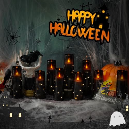 Image of Nimiko Flickering Flameless LED Candles, 9 Pcs with Embedded Star String, Acrylic LED Pillar Candles with Remote, Suitable for Home Decoration (Black)