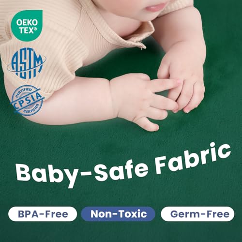 Image of Baby Play Mat for Floor,1.3 inch Thick Memory Foam Tummy Time Mat,Water Repellent Soft Velvet Nursery Rug,Extra Large Non Slip for Crawling,Toddlers,Infants,Kids,Tatami Style for Living Room(Dark Green)