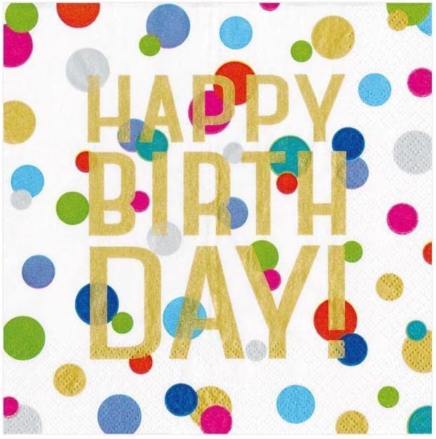 Caspari Happy Birthday Confetti Party Paper Cocktail Napkins - 20 Per Package