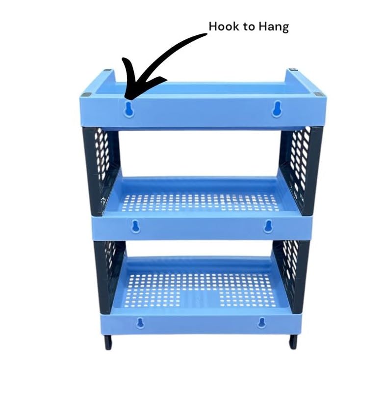 Image of C.S.M CSM 3-Tier Plastic Storage Rack, Blue