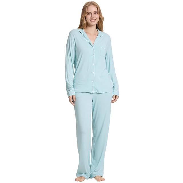TOSMO Women Pajama Sets Viscose from Bamboo Long Sleeve Sleepwear Super-Soft Comfy Button Down Lounge Sleep Cooling Pjs
