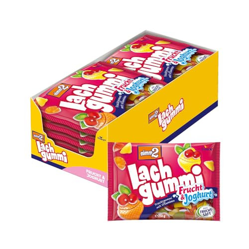 nimm2 Lachgummi Frucht und Joghurt – 14 x 250 g – Fruchtgummis mit Fruchtsaft, Vitaminen und einer Joghurtschicht – Süßigkeit in sechs Geschmacksrichtungen