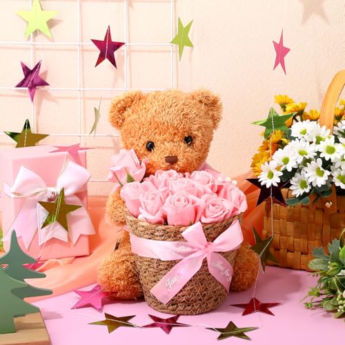 Image of Patelai Glitter Star Garland Banner 2026 Graduation Decor 130 Feet Star Hanging Banner Twinkle Backdrop for Party Birthday Classroom Wedding Supplies(Pink,Green)