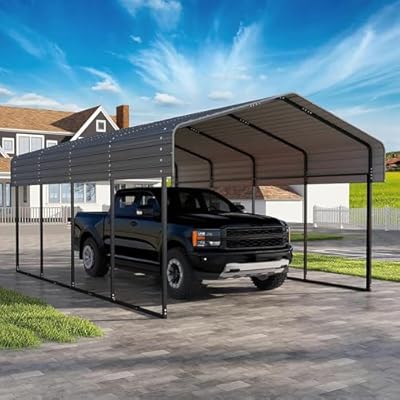 Reinforced Galvanized Carport Outdoor Heavy Duty Shelter with Anchors Easy Assembly for Tractor and Vehicles (12 * 20FT)