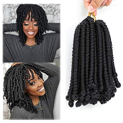 Bob Spring Twist Crochet Hair 6 inch Pre Twisted Spring Twist Hair 6 Packs Short Passion Twists Crochet Braids Cute Pre-looped Synthetic Braiding Hair (1B)