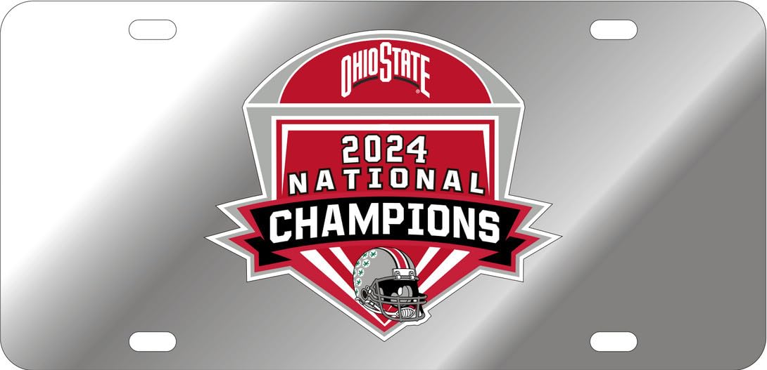 Ohio State Buckeyes National Champs License Plate 2024 Shield Silver