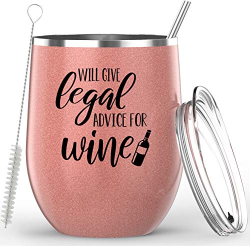 Lawyer Gifts - Will Give Legal Advice For Wine - Stainless Steel Wine or Coffee Tumbler - Paralegal Gifts, Attorney Gifts, Legal Assistant Gifts, Law Student Gifts, Lawyer Gifts for Women - 12 Ounces