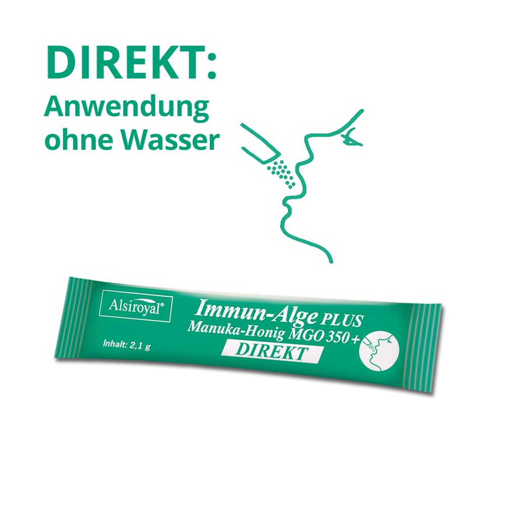Alsiroyal Immun-Alge PLUS Manuka MGO 350+ DIREKT (40 Sticks) - Nahrungsergänzung mit Beta-Glucan aus Euglena gracilis, Vitamin C & Zink - Praktische Direkt-Sticks für unterwegs