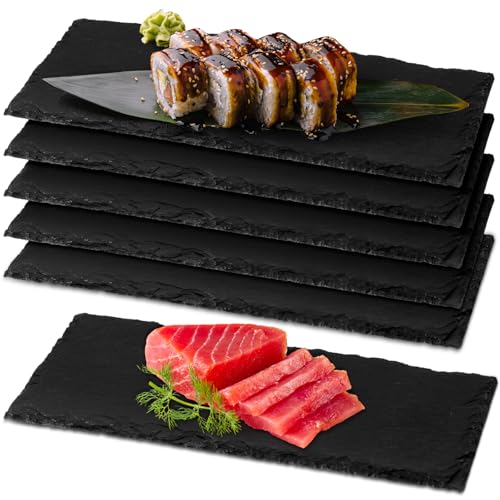 Hoolerry 6 Pcs 8 x 4 Inch Slate Charcuterie Boards, Black Slate Plates Bulk