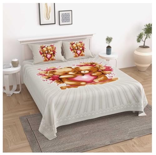 Image of Bedsheet Gulabi Nagri 100% Cotton Double Bed Size Bedsheet with Pillow for Room 93 By 108 Inches Valentine Day Gifts