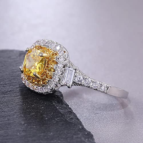 925 Sterling Silver Full Shiny Yellow Citrine and White Topaz Cubic Zirconia Crystal Diamond Wedding Ring Jewelry for Women4
