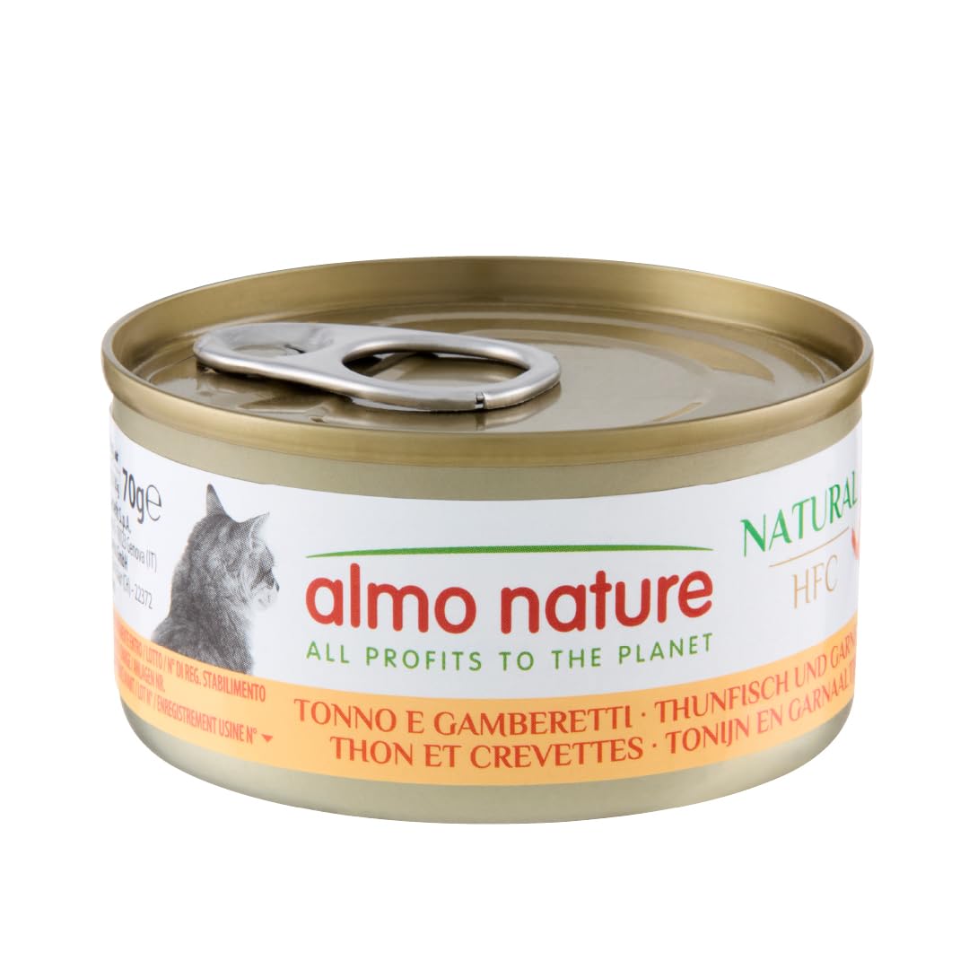 Almo Nature HFC Natural Katzenfutter nass -Thunfisch und Garnelen 24er Pack (24 x 70g)