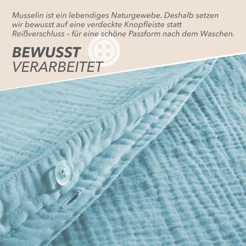 Pure Label Musselin Bettwäsche 4tlg 2x135x200+2x80x80 - Blau – Ansicht 4