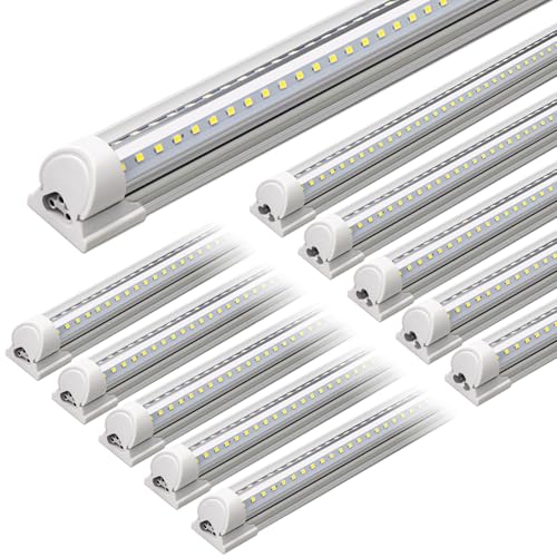 Image of Barrina T8 LED Shop Lights 5FT, 50W 6500LM 6500K, 10 Pack, High Output Tube | 5 Foot for Garage Workshop and Workbench, Super Bright White, Ceiling& Hanging, Linkable to 5, Aluminum, V Shape, Clear Cover