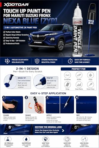 Image of xdotoar Touch Up Paint Pen for Maruti Suzuki Fronx Nexa Blue (ZYR) | 2-in-1 Car Scratch Remover | Automotive 2K Paint Repair Pen | Quick Dry Touch Up Paint for Chips, Scratches & Scuffs