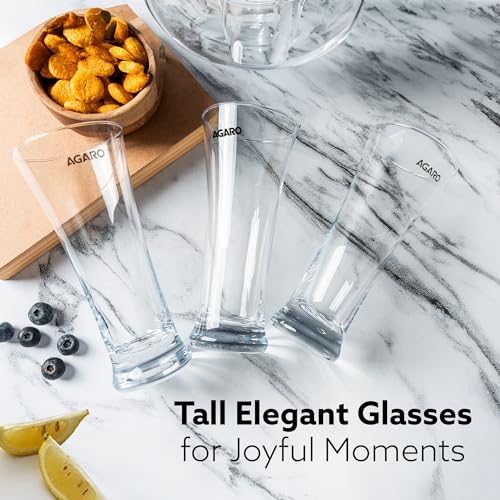 Image of AGARO Elegant Pilsner Highball Glass, 330ml Each, Set of 6, Heavy Base Tall Bar Glass - Drinking Glasses for Water, Milk, Lassi, Juice, Beer, and Cocktails, Transparent