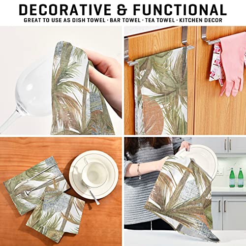 Kigai Abstract Palm Tree Dish Towels For Kitchen Drying, Reusable Soft Tea Towels Dishcloths Kitchen Towels With Hanging Loop, 4 Pack #TOP6