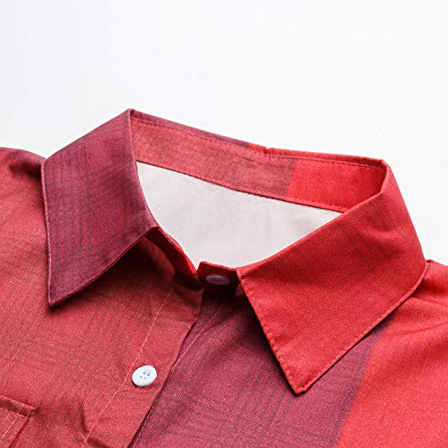 HUIOP Vestido feminino vintage, Vestido de camisa feminina vintage xadrez com correntes estampadas g