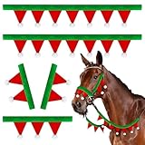 Abbylike Set di briglie in Feltro a Forma di Cavallo di Natale: 2 coperture per briglie e redini, 1 nasello, 2 guance, Mini briglie e coperture per redini con Palline Bianche per Le FESTIVITÀ