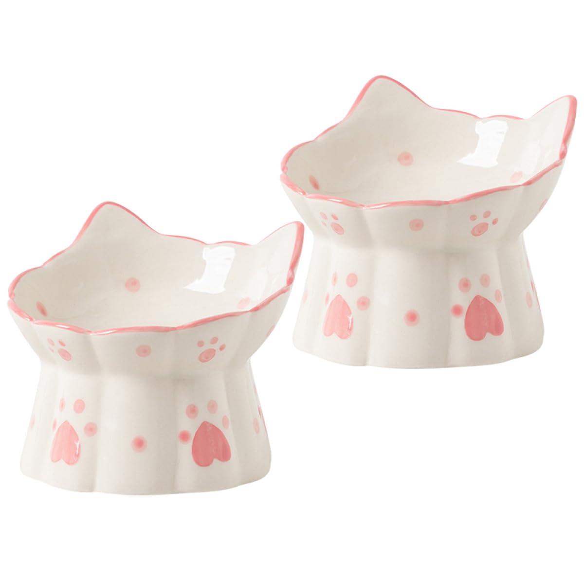 ifundom Ciotola Rialzata per Gatti in Ceramica 2 Pezzi Protezione Collo e Base Antiscivolo, Mangiatoia Inclinata per Cibo e Acqua Adatta per Animali Domestici e Uso Domestico